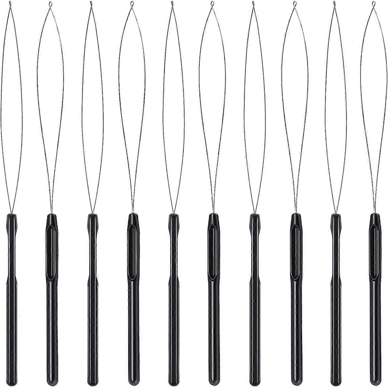 10 Paquets Extension de cheveux Outil de crochet de traction d’enfile-aiguille en boucle et Outil de priphrique de perle pour Extensions de cheveux ou