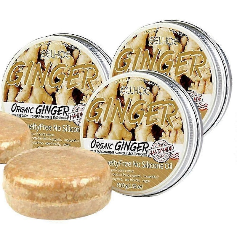 3pcs Natural Ginger Hair Regrowth Shampoo Bar, Promotes Hair Growth, Anti Hair Loss Shampoo Soap, Happy H