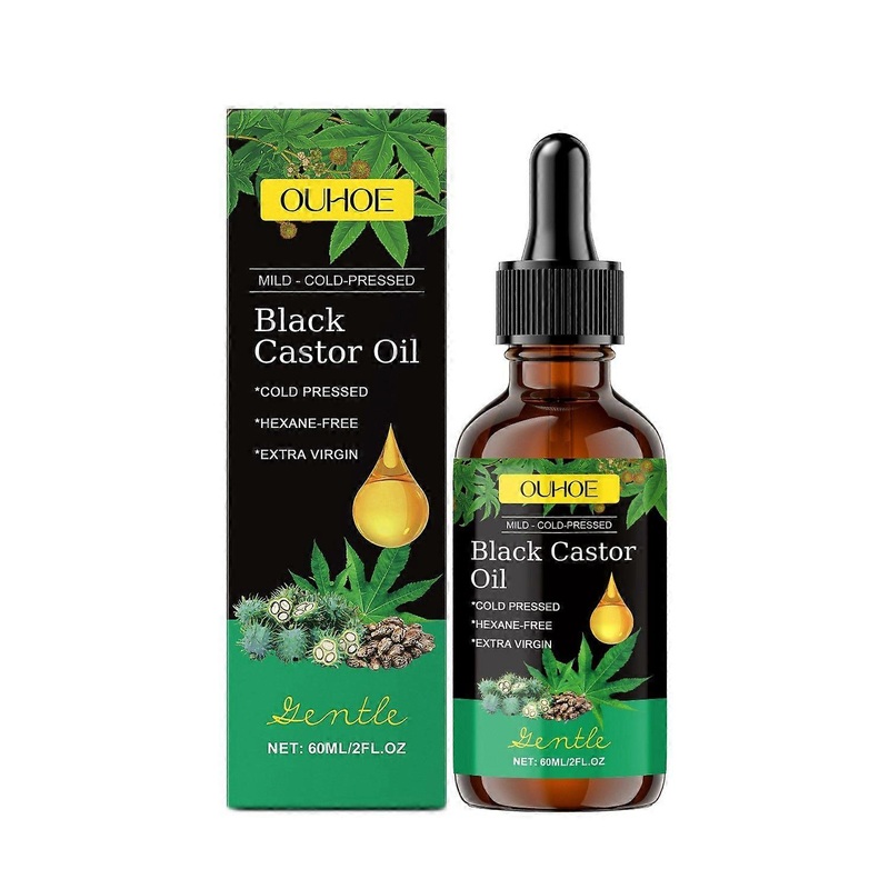 Black Castor Oil for Hair Growth, 100% Pure Cols Pressed Hair Growth Oil,  Strengthening, Nourishing & Improving Scalp Circulation, 60ml