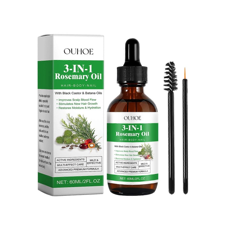 Revitalizing Rosemary Black Castor & Batana Oil for Hair, Skin & Nails  Nourishing, Hydrating, and Strengthening Essence with Easy Brush Application f