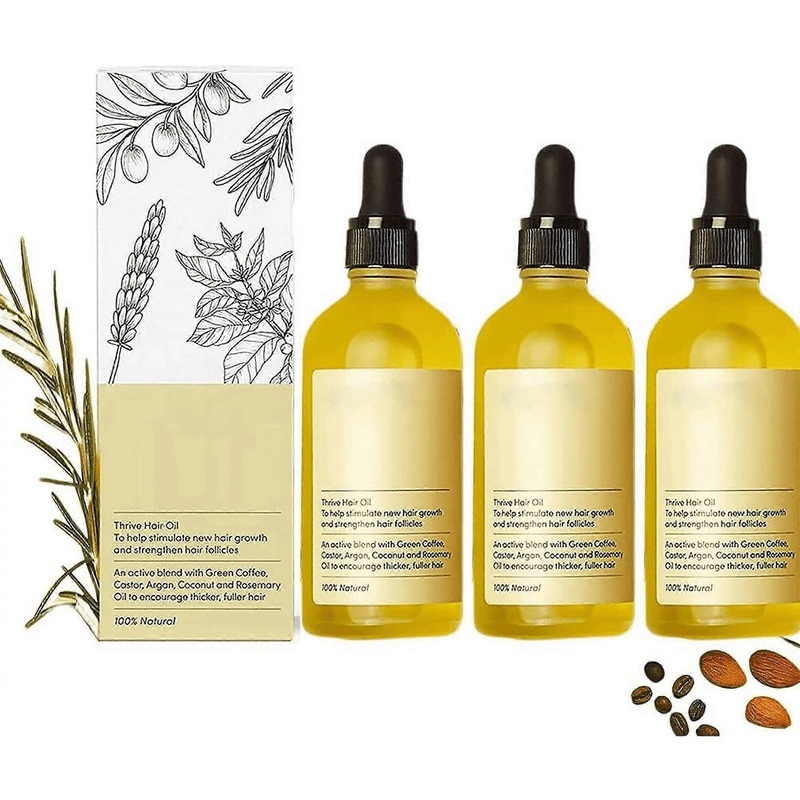 Veganic Natural Hair Growth Oil – Nourishing Oil for Thin, Dry, & Damaged Hair, Promotes Growth for Women & Men, 3PCS Set