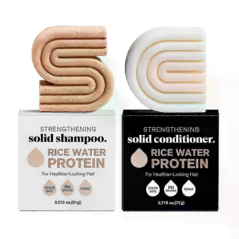 2025 2-Pack Rice Bar Shampoo & Conditioner for Hair Growth, Rice Protein Shampoo Bar & Conditioner Bar Set for Strengthening Hair