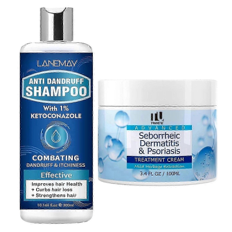2025 Anti-Dandruff Shampoo + Seborrheic Dermatitis Cream Set, Anti Fungal Shampoo, Scalp Treatment for Psoriasis, Folliculitis, Dry Scalp, Anti-Itch,