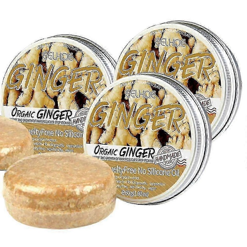 3pcs Natural Ginger Hair Regrowth Shampoo Bar, Promotes Hair Growth, Anti Hair Loss Shampoo Soap