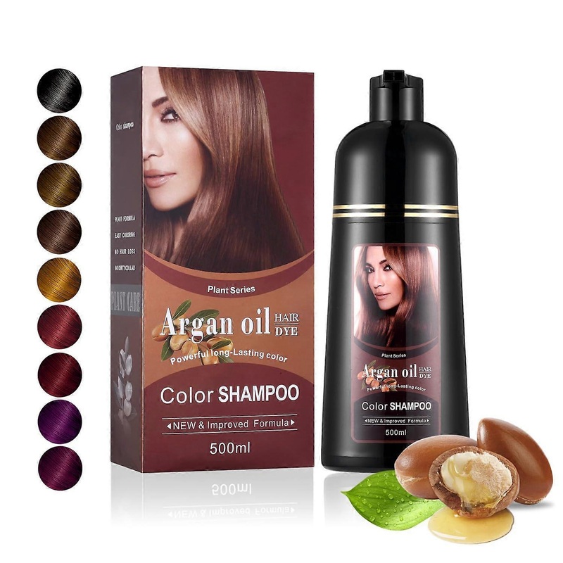 Argan Oil Hair Dye Color Shampoo 500ml,3 in 1 Hair Dye Shampoo, Easy To Use,Instant Fast Acting Long Lasting