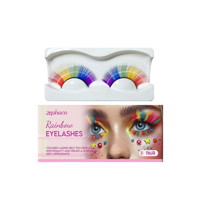 zephoco rainbow color false eyelashes, natural, realistic, light, comfortable and easy to wear, portable, long-lasting shape
